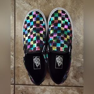 *Like New* Vans Slip Ons Multi colored iridescent checkerboard women's size 7.5